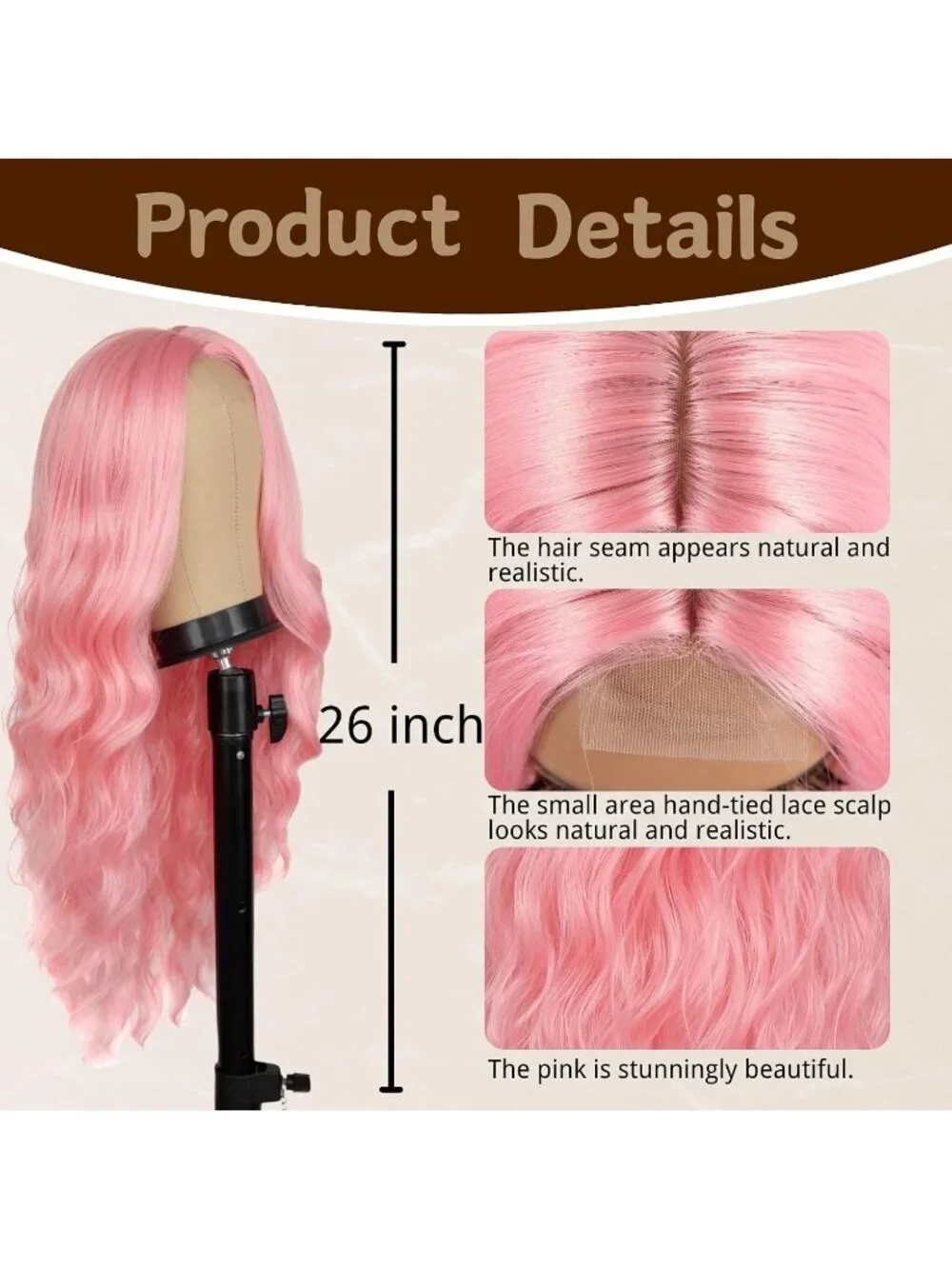 Women's Pink 26 Inch Charming Middle Part Heat Resistant Fiber Wigs